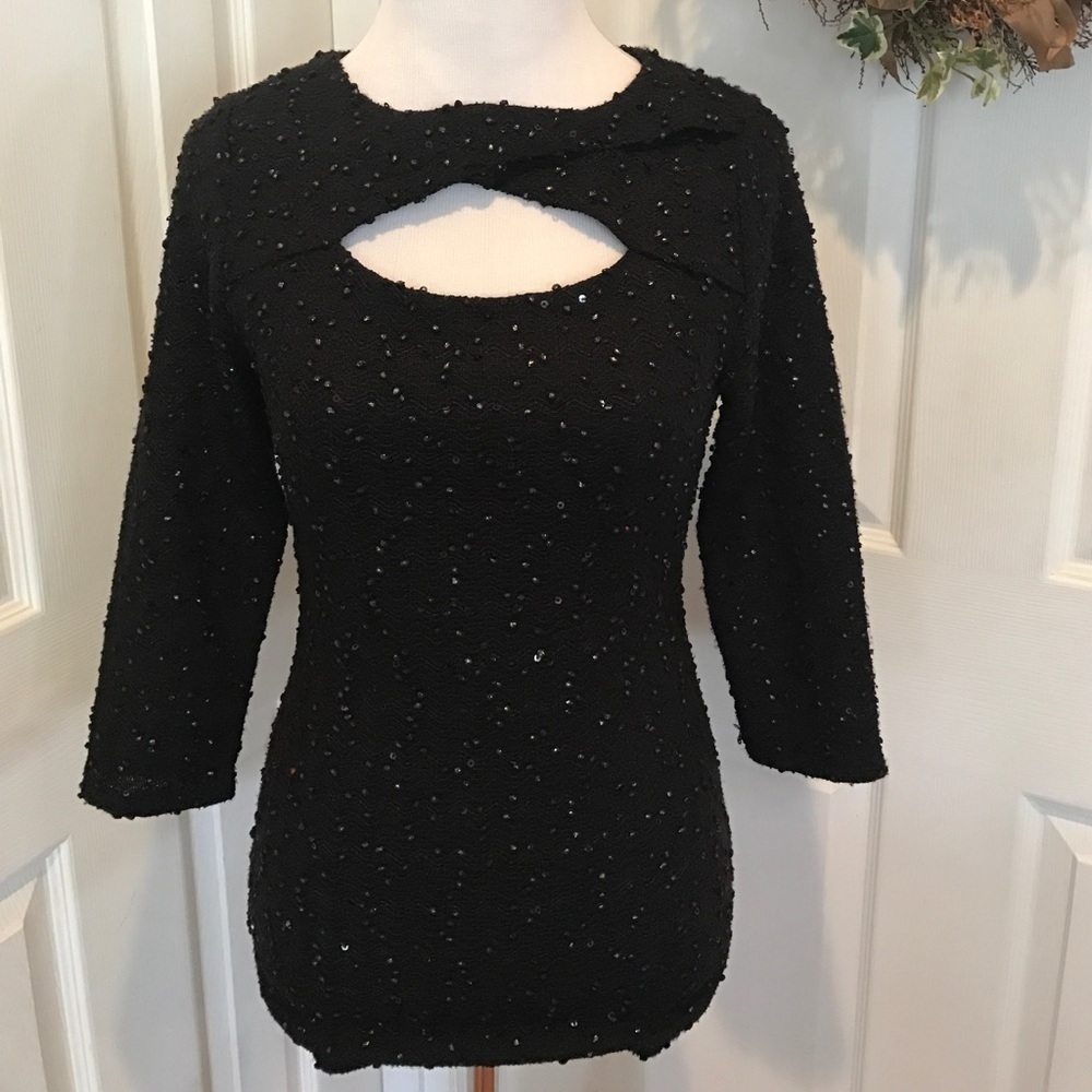 Jennifer Lopez black beaded, black sequined top